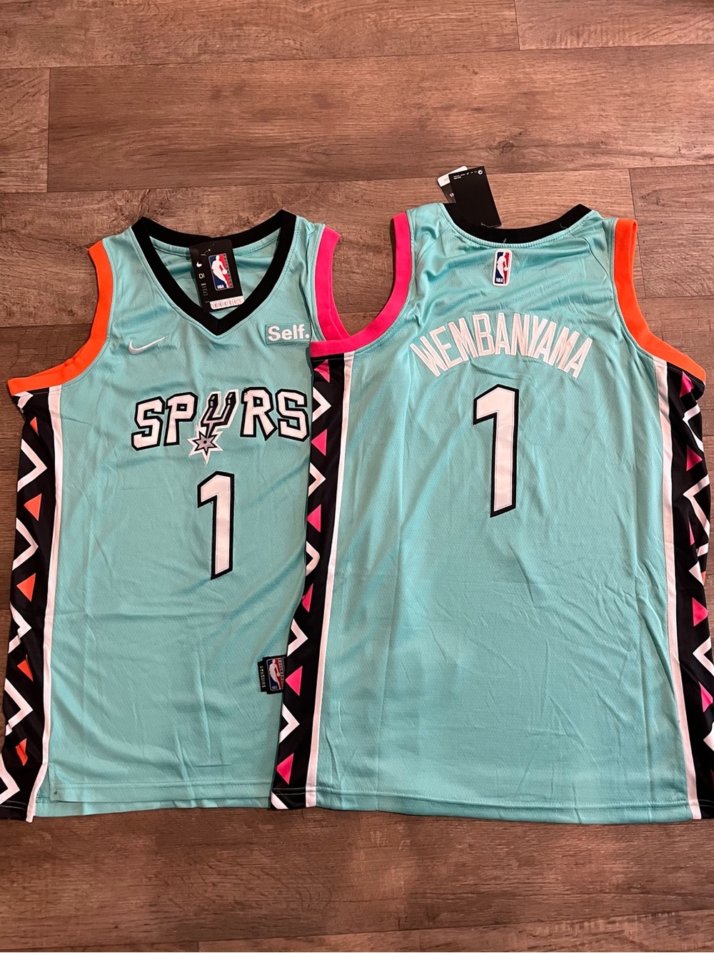 Nike Teal Victor Wembenyama San Antonio Spurs #1 Jersey w/Pink & Orange Accents